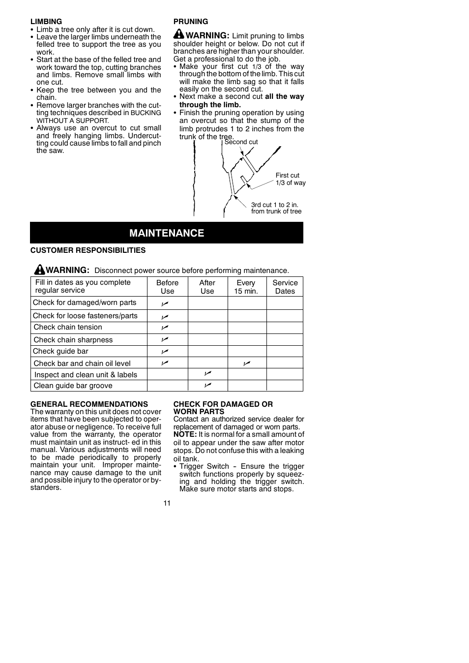 Maintenance | Poulan Pro 1420 User Manual | Page 11 / 15