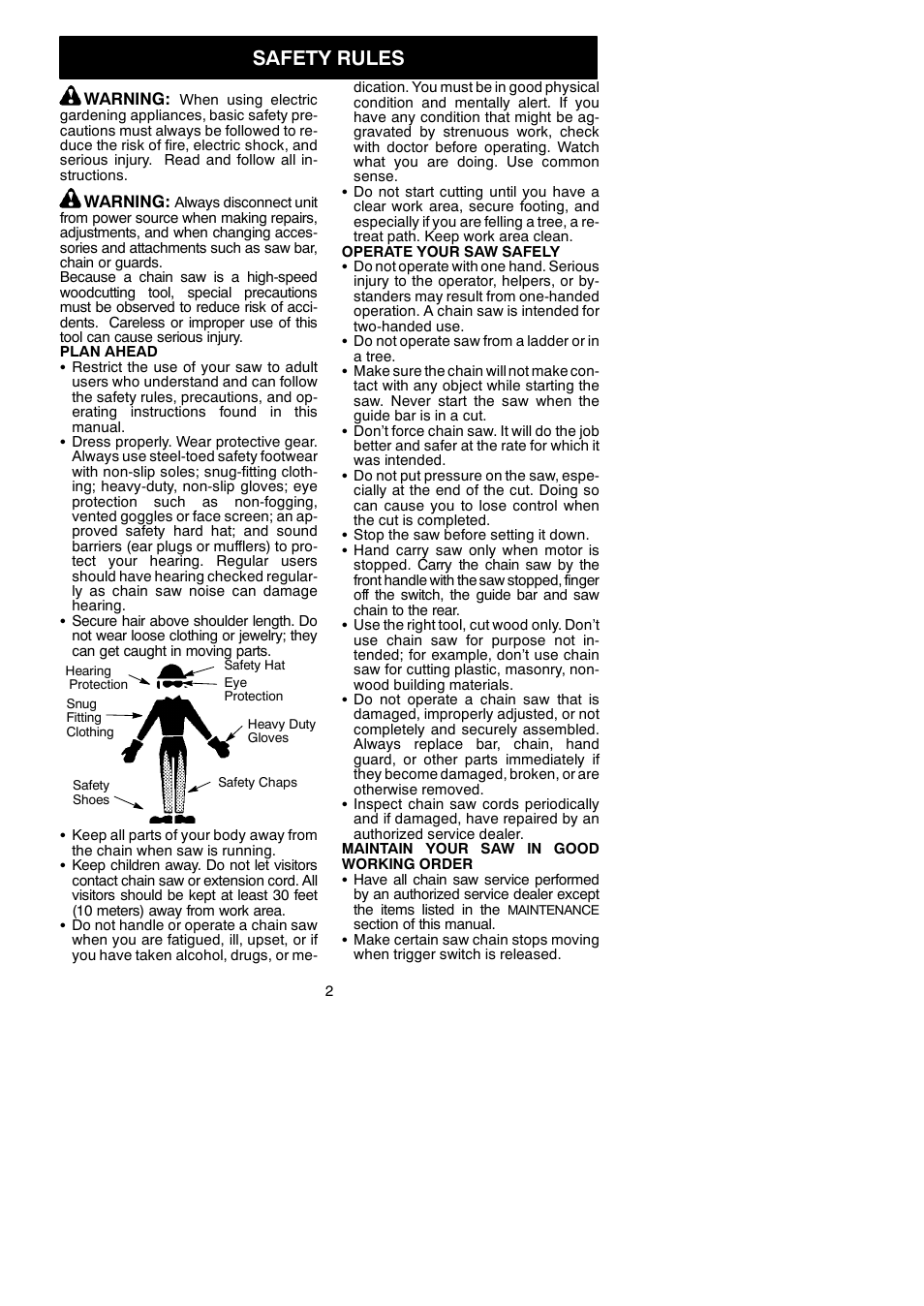 Safety rules | Poulan Pro 1420 User Manual | Page 2 / 15