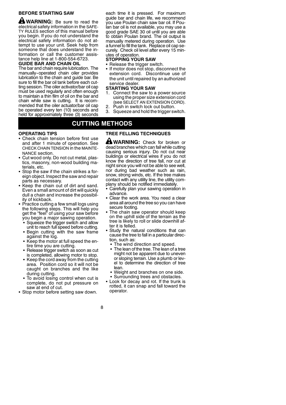 Cutting methods | Poulan Pro 1420 User Manual | Page 8 / 15