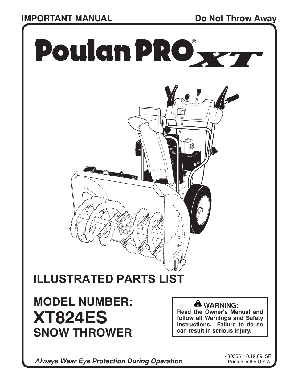 Poulan Pro XT824ES User Manual | 19 pages