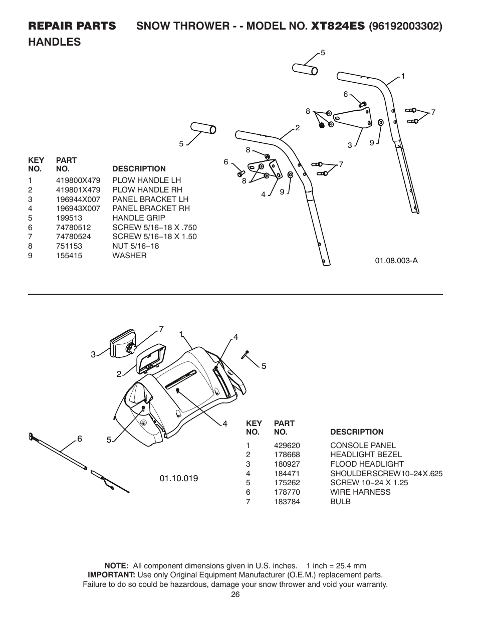 Handles | Poulan Pro XT824ES User Manual | Page 8 / 19