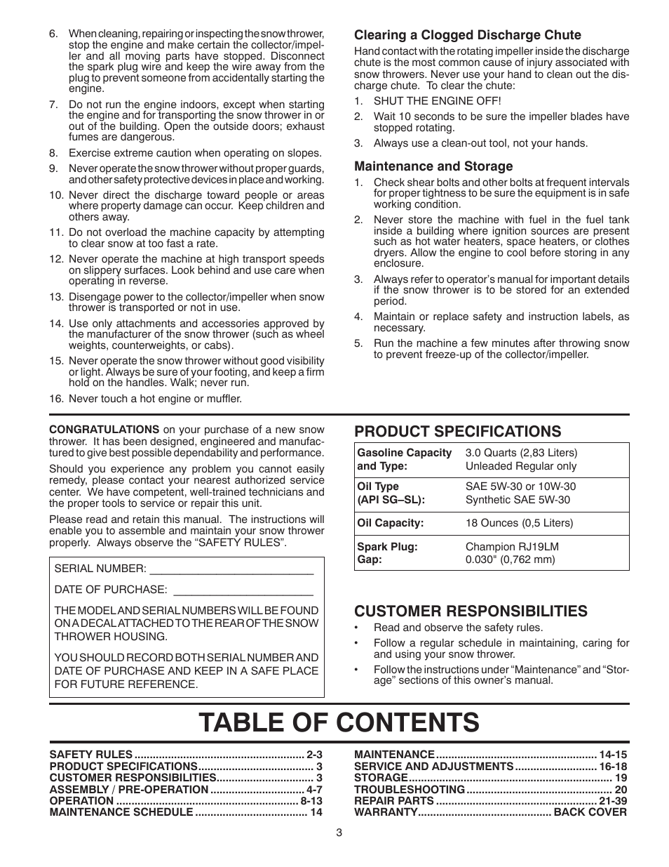 Poulan Pro PP800EPS24 User Manual | Page 3 / 40