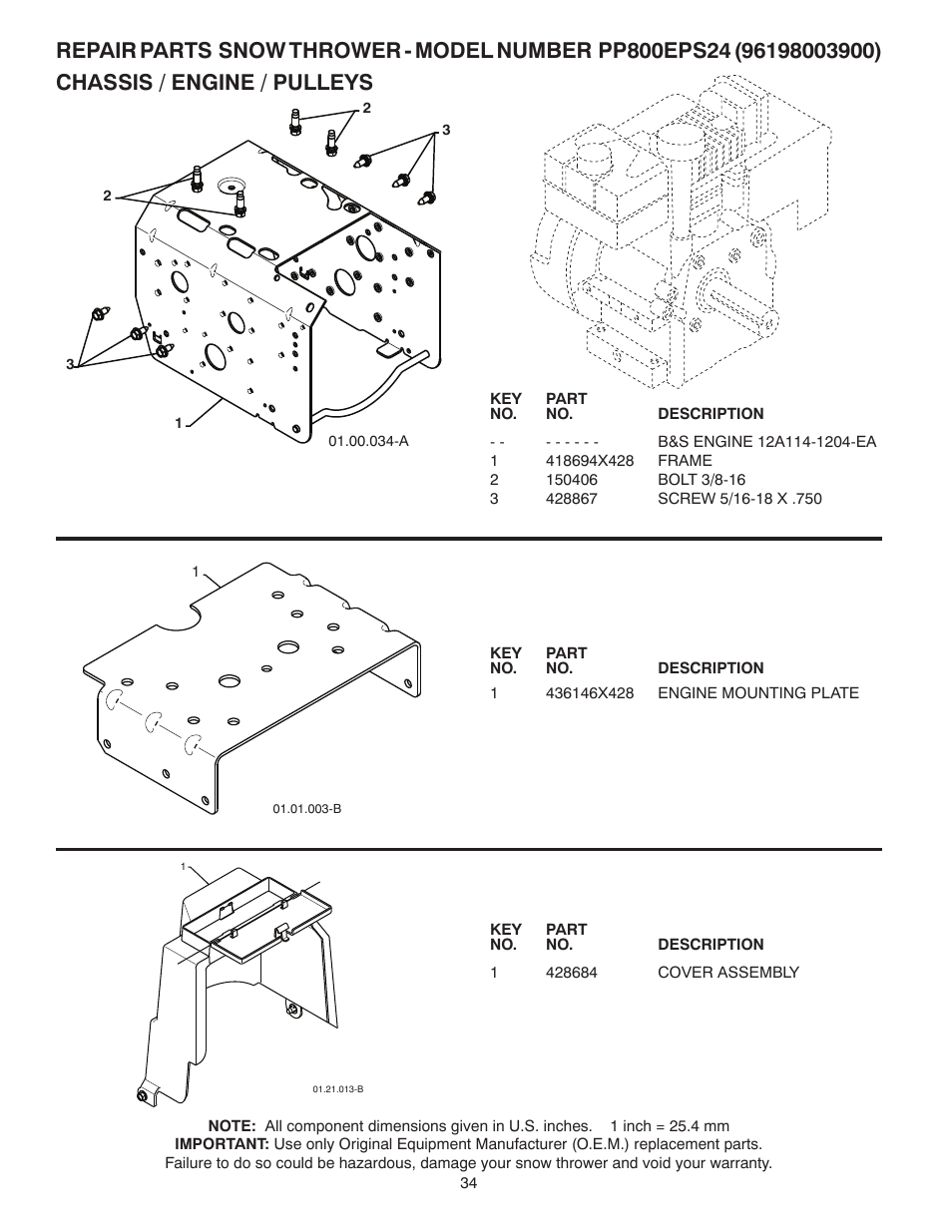 Chassis / engine / pulleys | Poulan Pro PP800EPS24 User Manual | Page 34 / 40