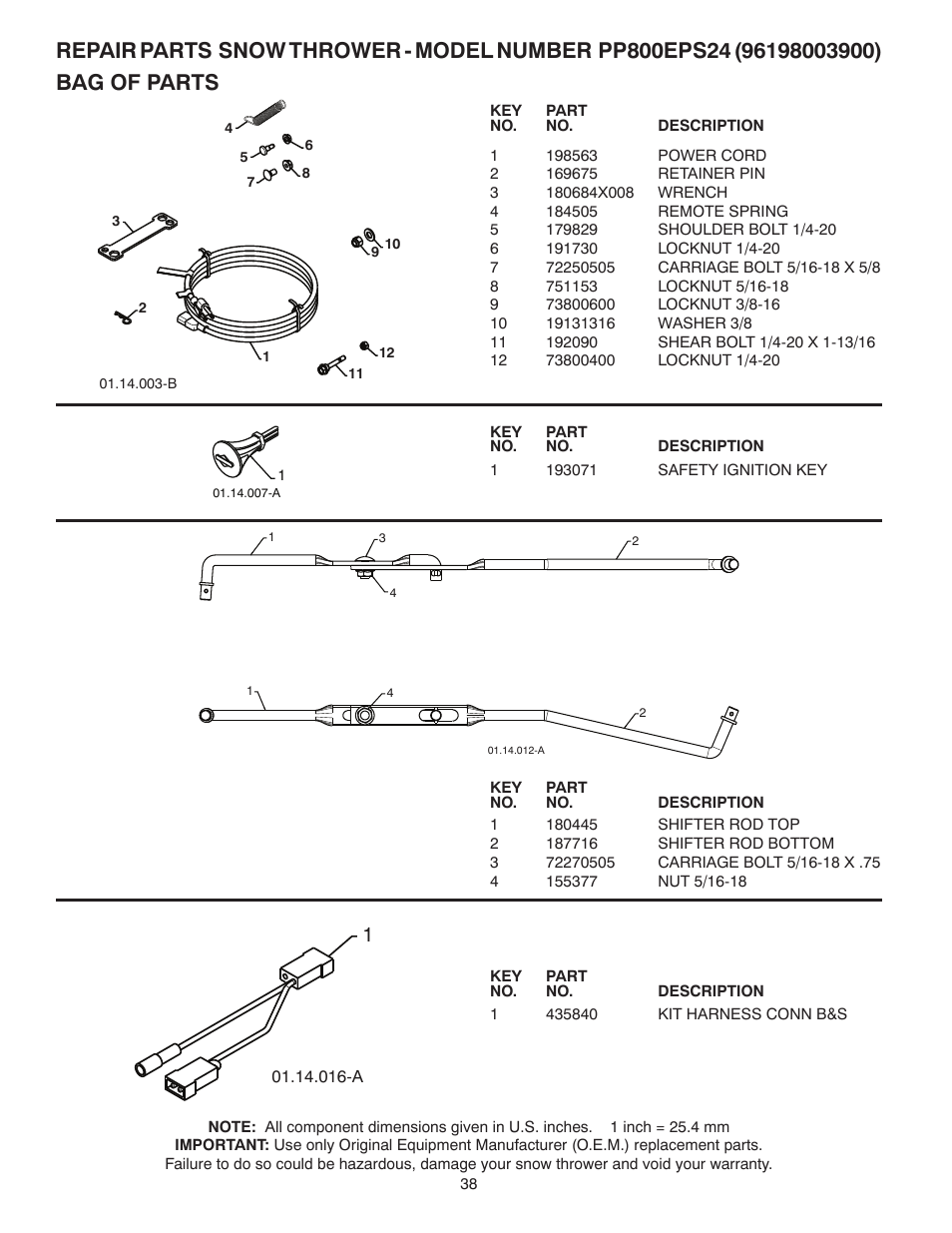 Bag of parts | Poulan Pro PP800EPS24 User Manual | Page 38 / 40