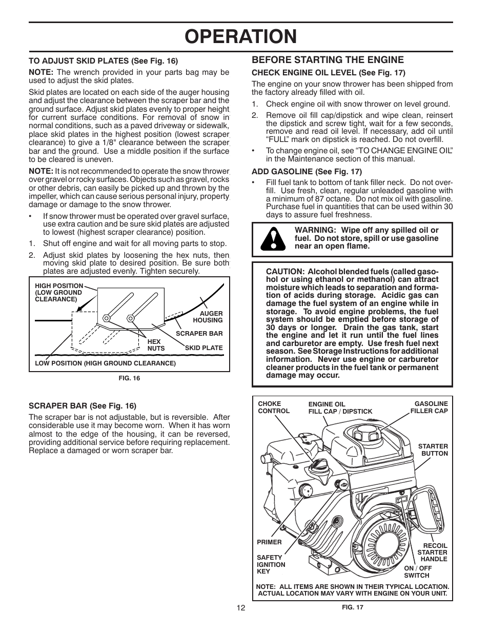 Operation, Before starting the engine | Poulan Pro PP115E27 User Manual | Page 12 / 40