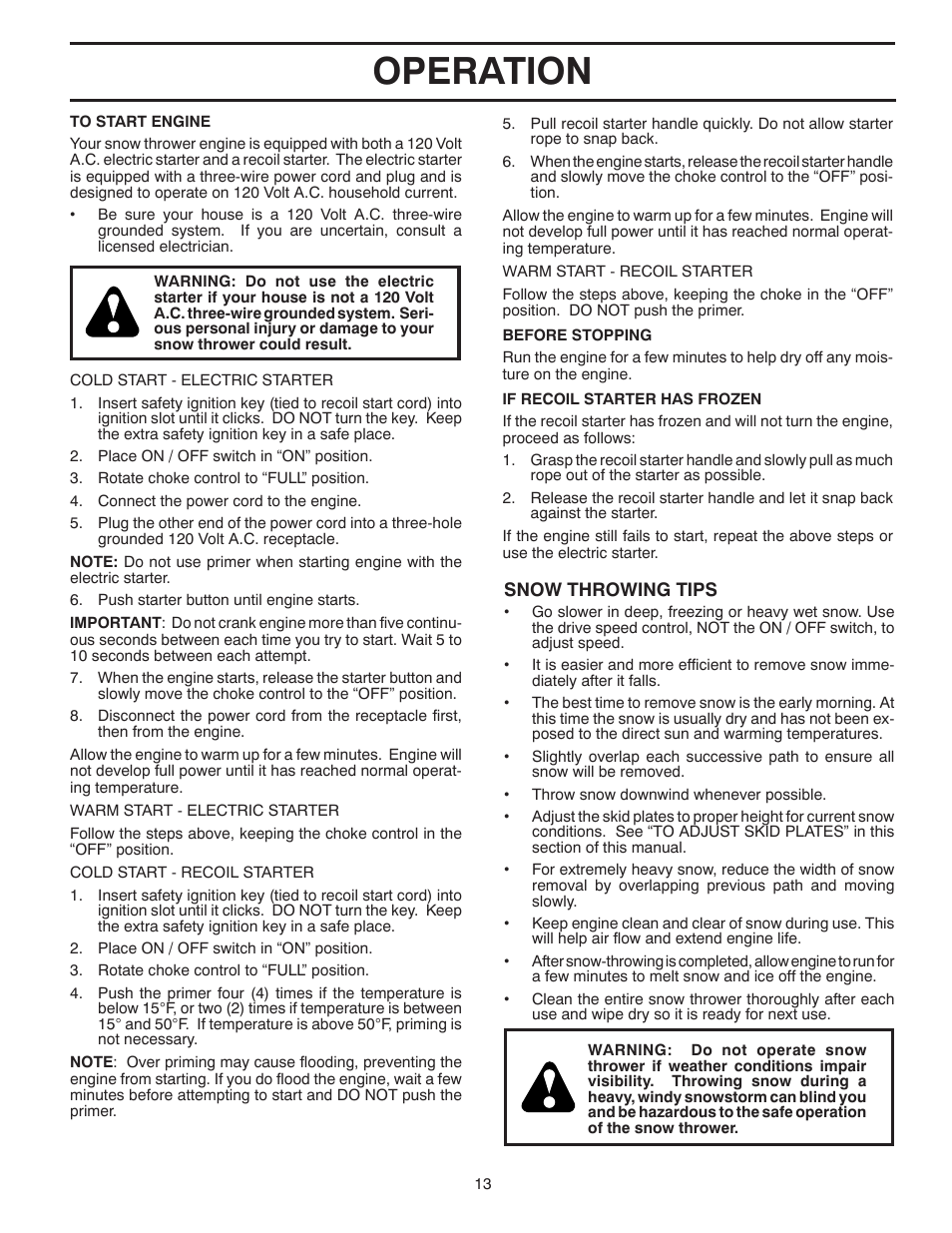 Operation | Poulan Pro PP115E27 User Manual | Page 13 / 40