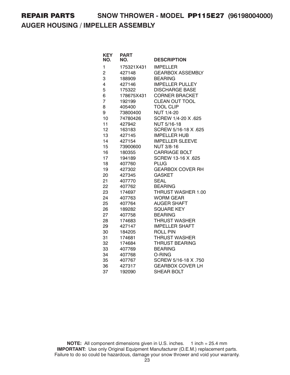 Poulan Pro PP115E27 User Manual | Page 23 / 40