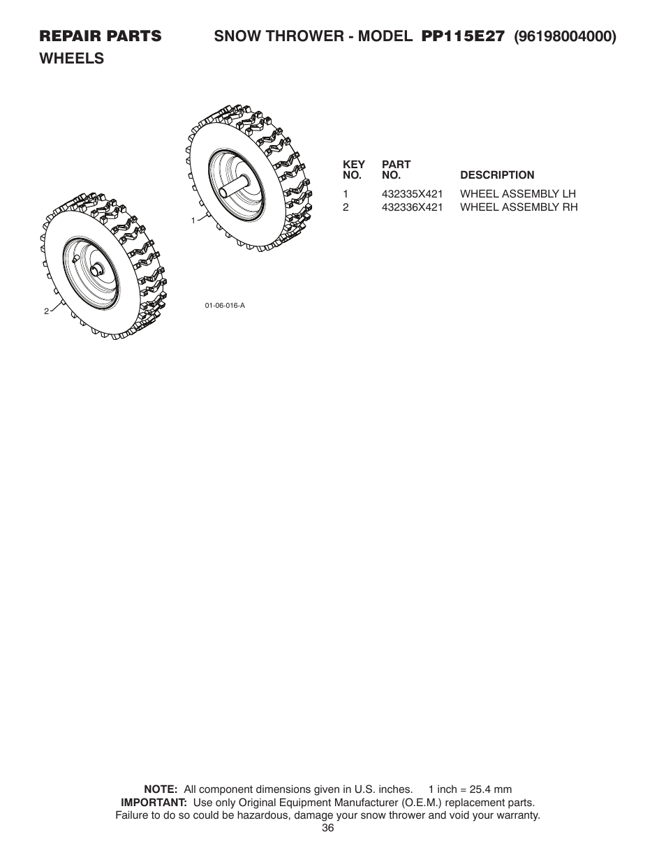 Wheels | Poulan Pro PP115E27 User Manual | Page 36 / 40