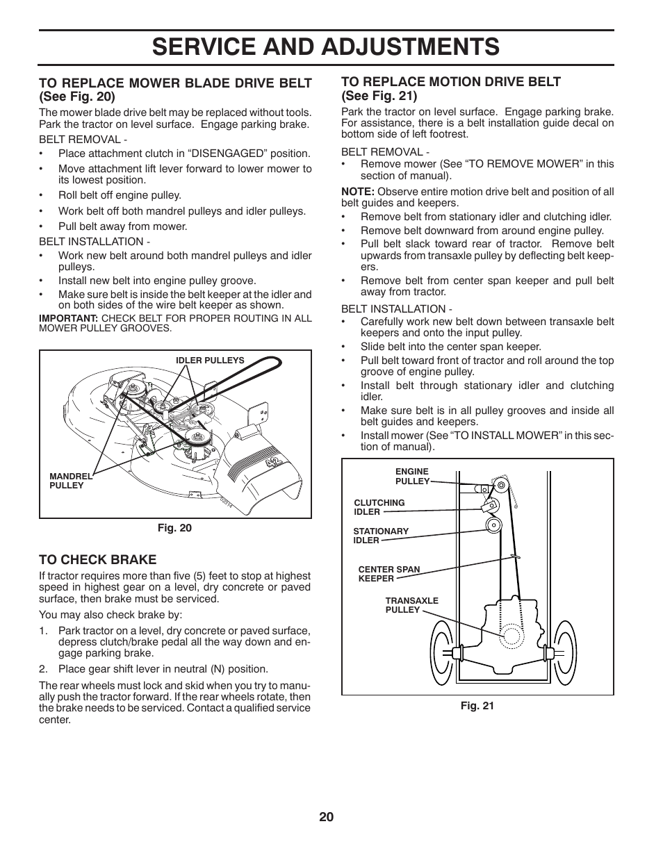 Service and adjustments | Poulan Pro PO17542LT User Manual | Page 20 / 28
