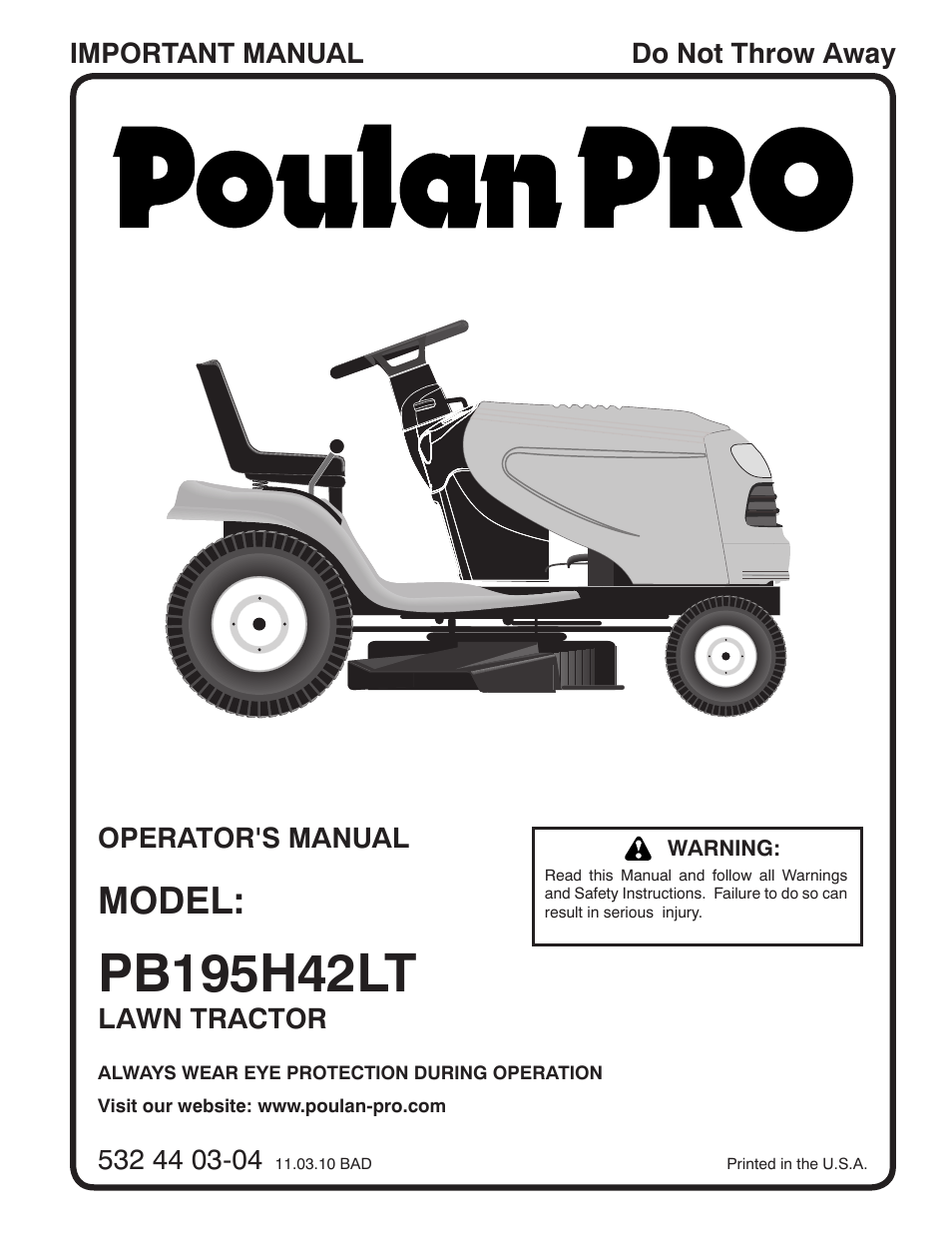 Poulan Pro PB195H42LT User Manual | 28 pages