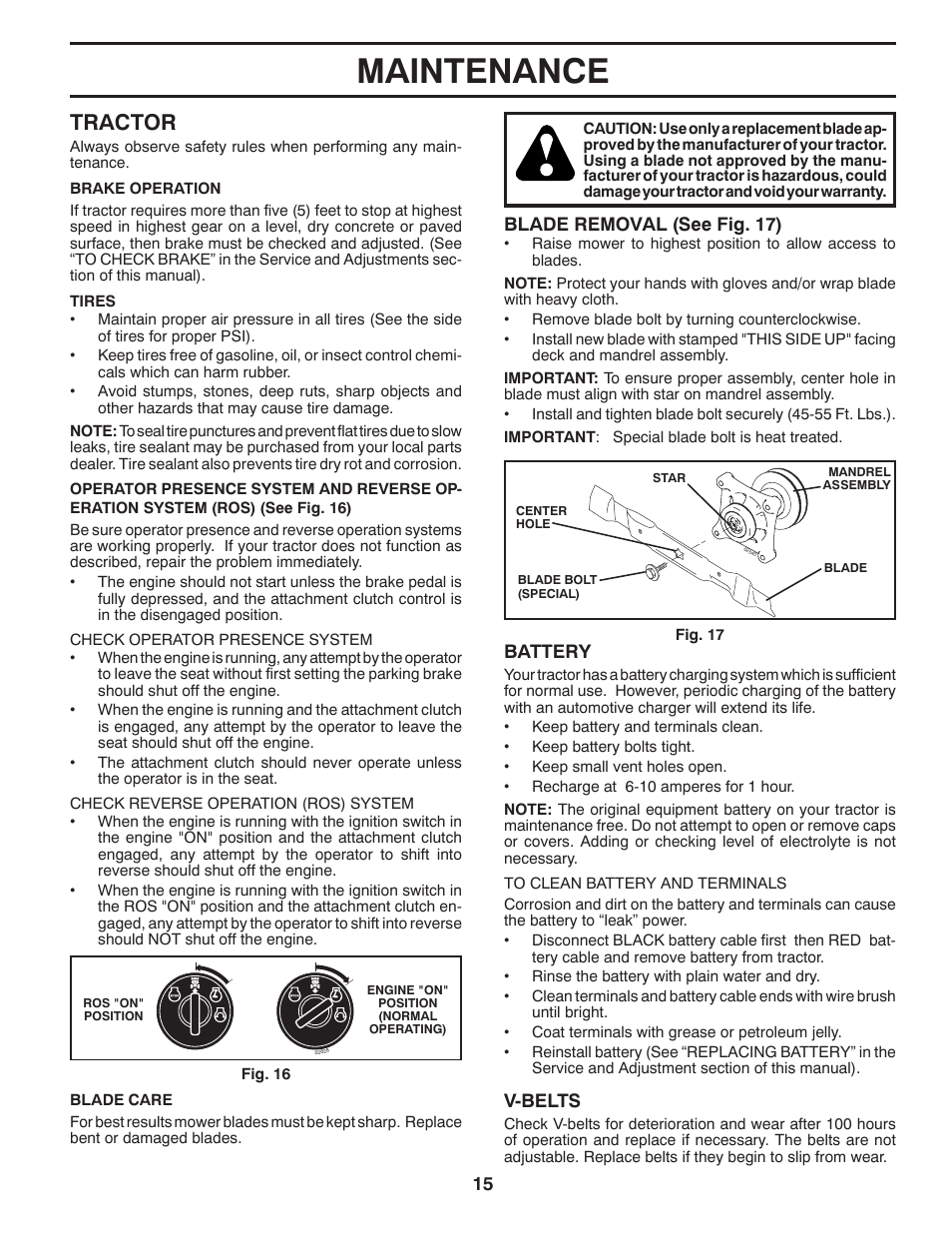 Maintenance, Tractor | Poulan Pro PB195H42LT User Manual | Page 15 / 28