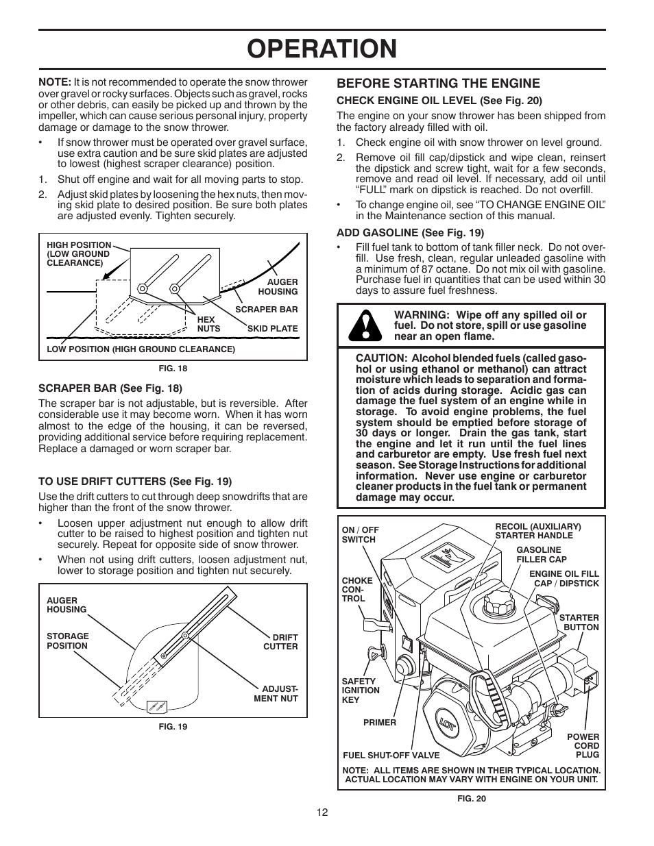 Operation, Before starting the engine | Poulan Pro PP291EPS30 User Manual | Page 12 / 44