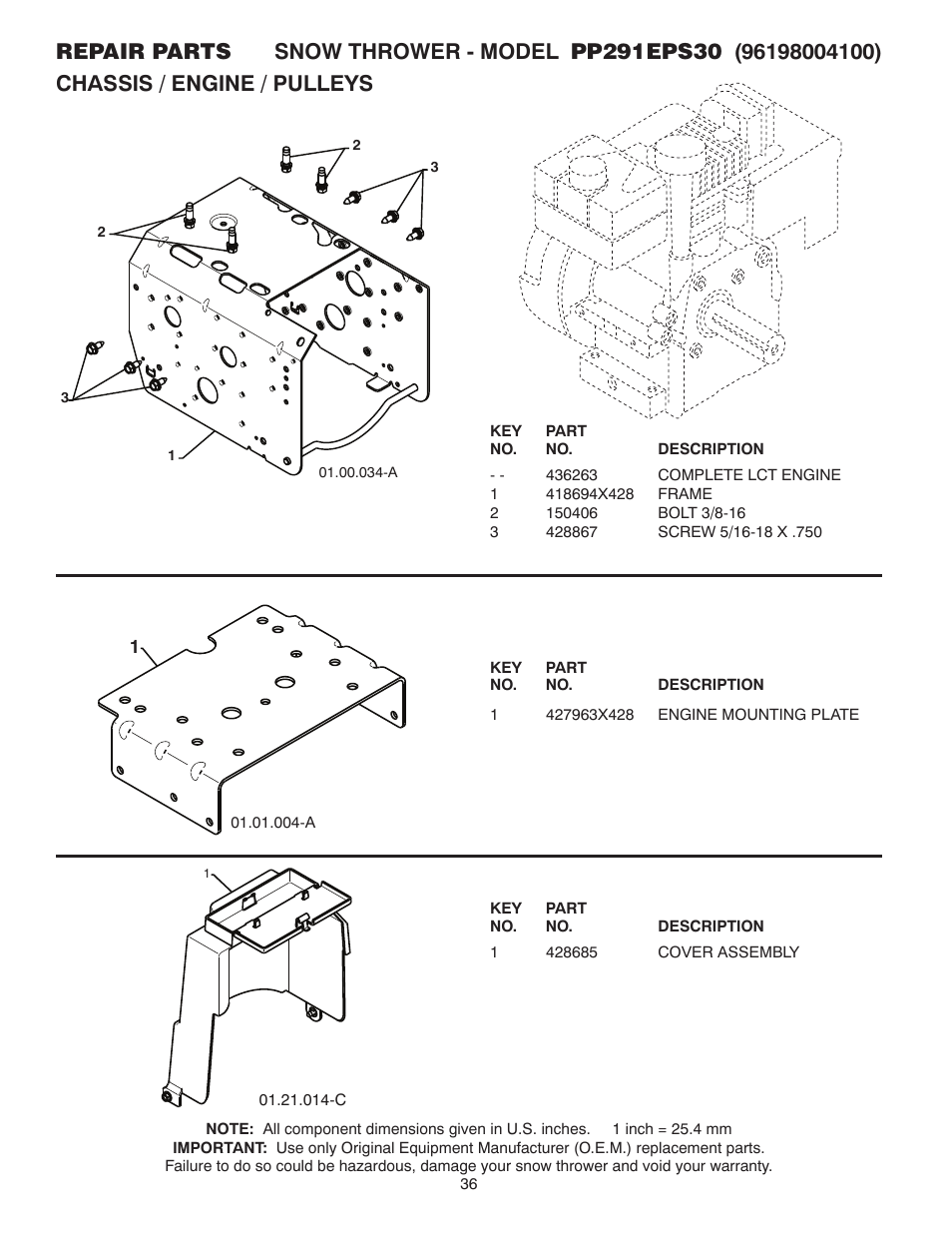 Chassis / engine / pulleys | Poulan Pro PP291EPS30 User Manual | Page 36 / 44