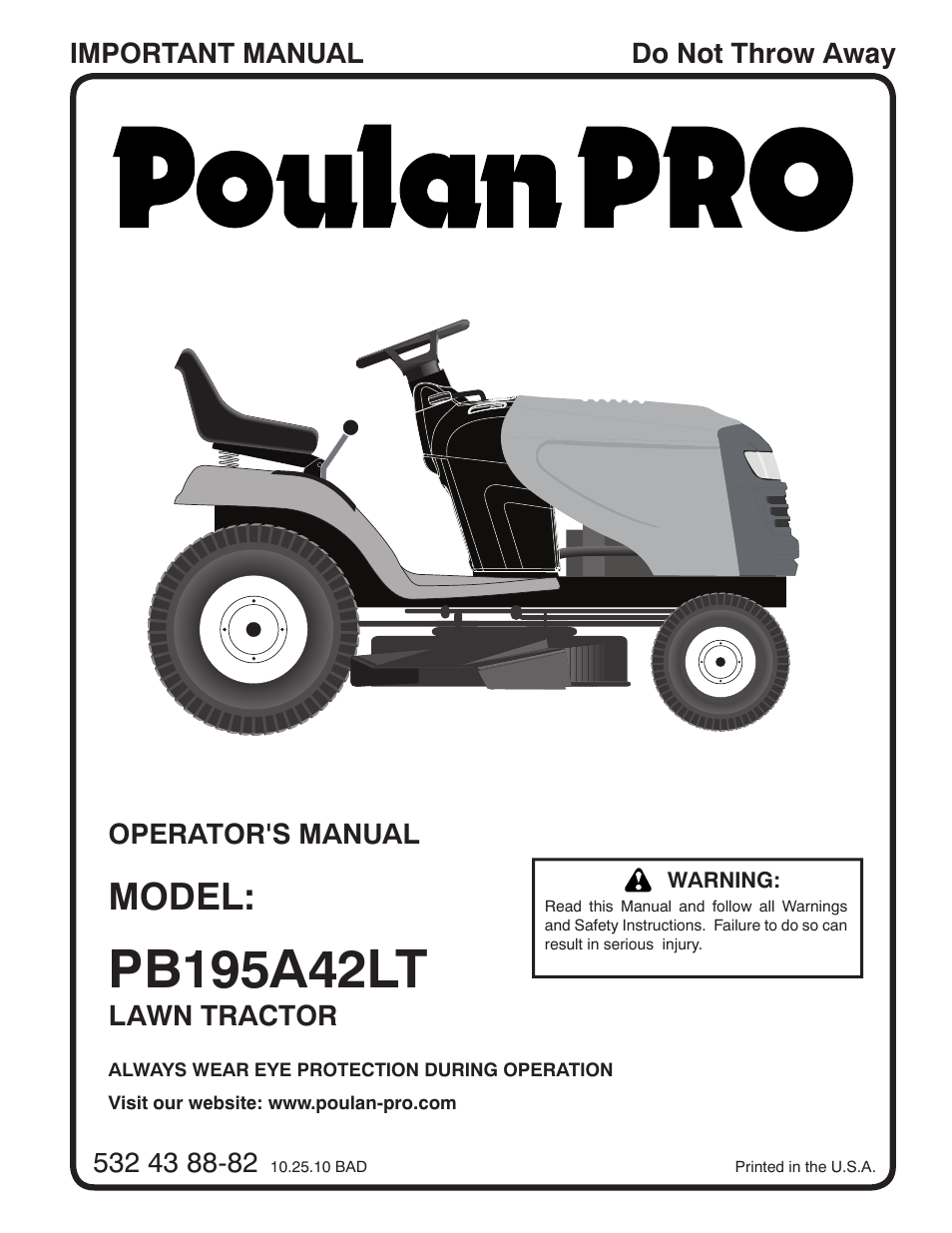 Poulan Pro PB195A42LT User Manual | 28 pages