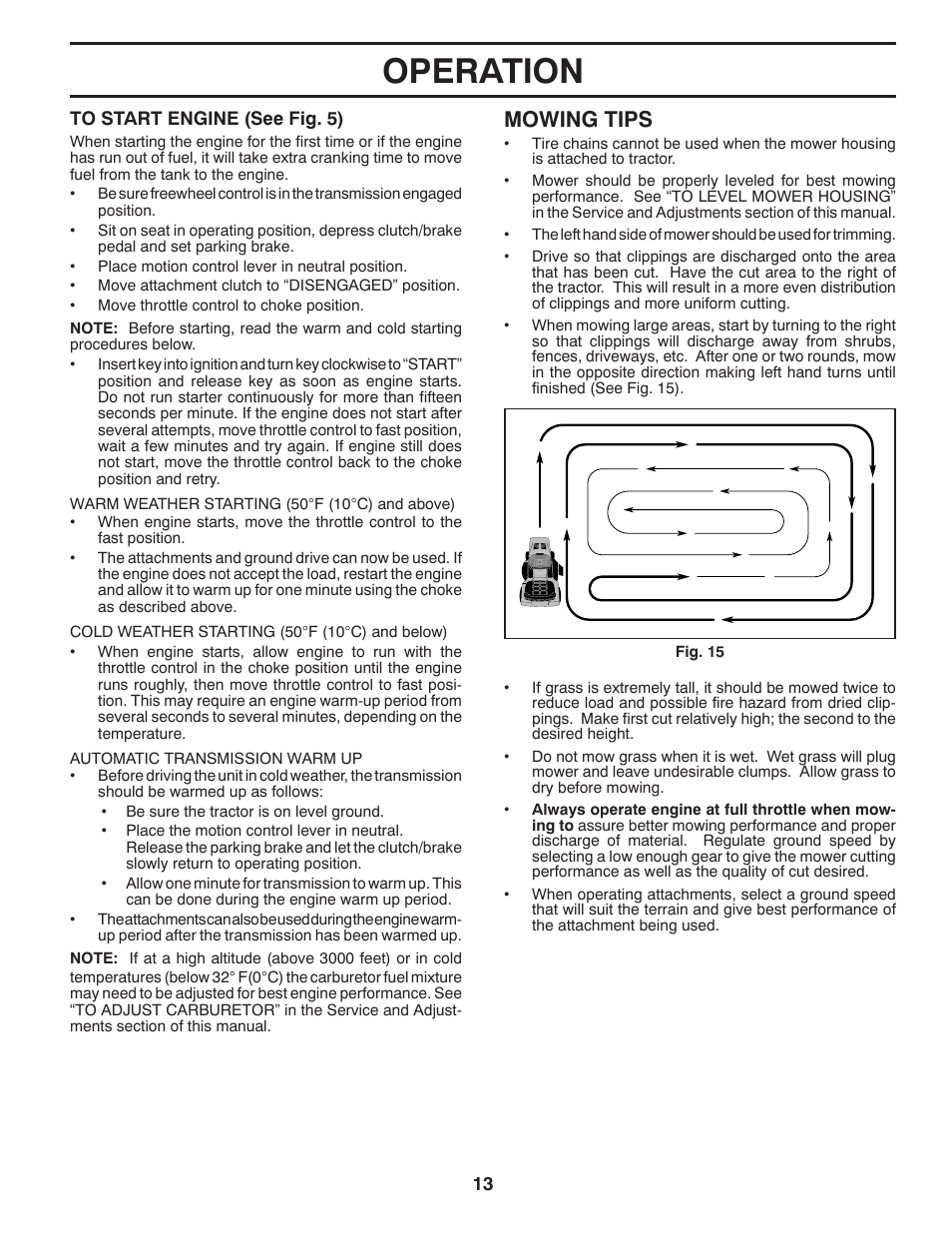 Operation, Mowing tips | Poulan Pro PB195A42LT User Manual | Page 13 / 28
