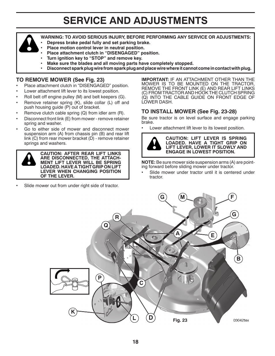Service and adjustments | Poulan Pro PB195A42LT User Manual | Page 18 / 28