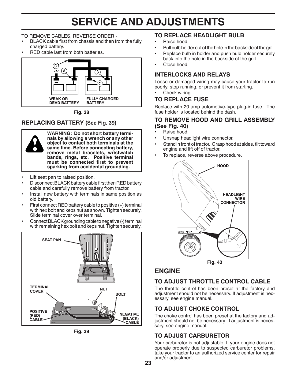 Service and adjustments, Engine | Poulan Pro PB195A42LT User Manual | Page 23 / 28