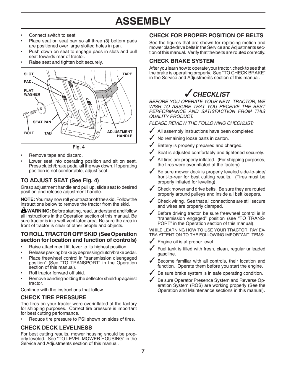 Assembly, Checklist | Poulan Pro PB195A42LT User Manual | Page 7 / 28