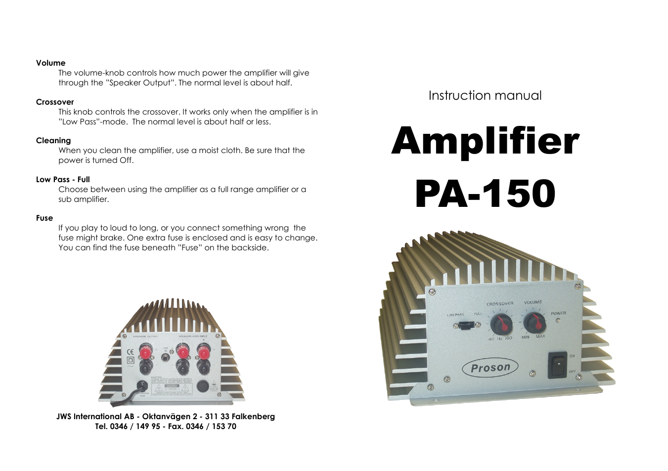 Proson PA-150 User Manual | 2 pages