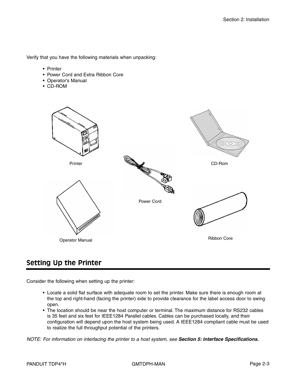 Setting up the printer | Panduit TDP46H User Manual | Page 15 / 84