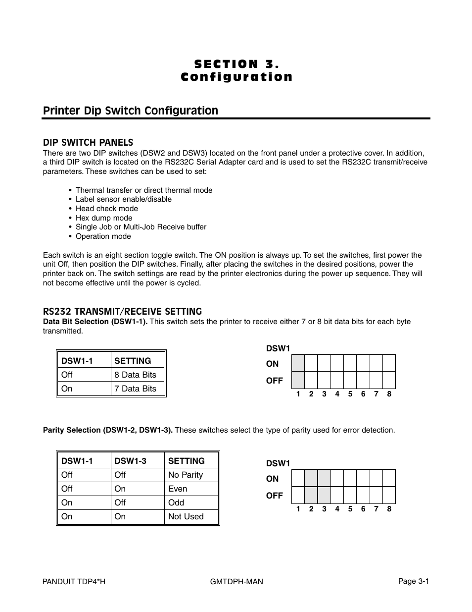 Printer dip switch configuration | Panduit TDP46H User Manual | Page 27 / 84