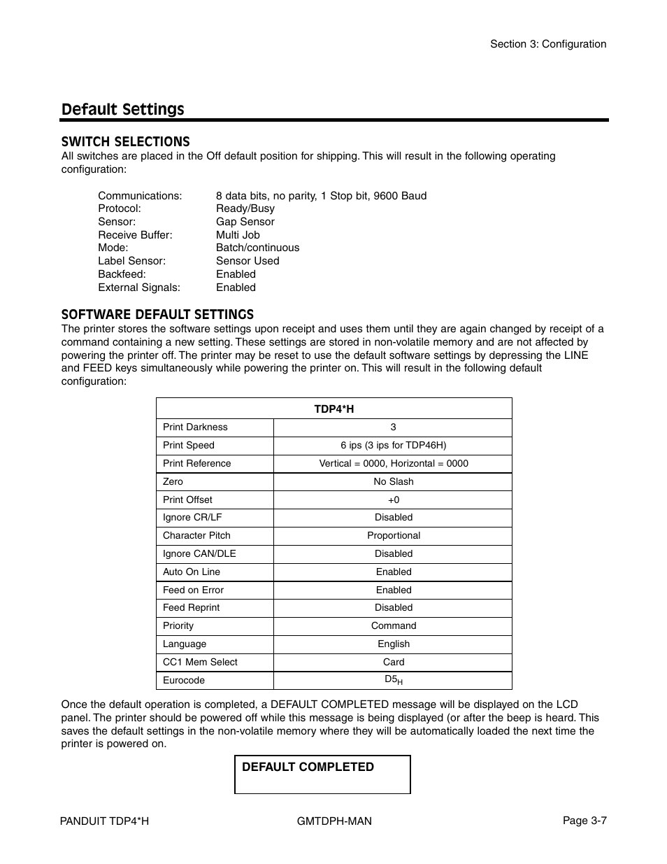 Default settings | Panduit TDP46H User Manual | Page 33 / 84