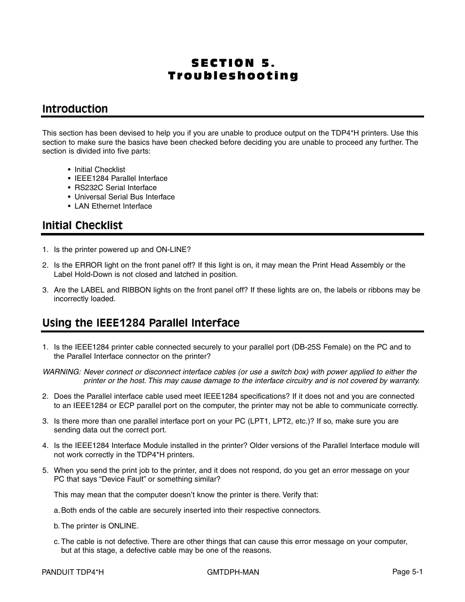 Introduction, Initial checklist | Panduit TDP46H User Manual | Page 61 / 84