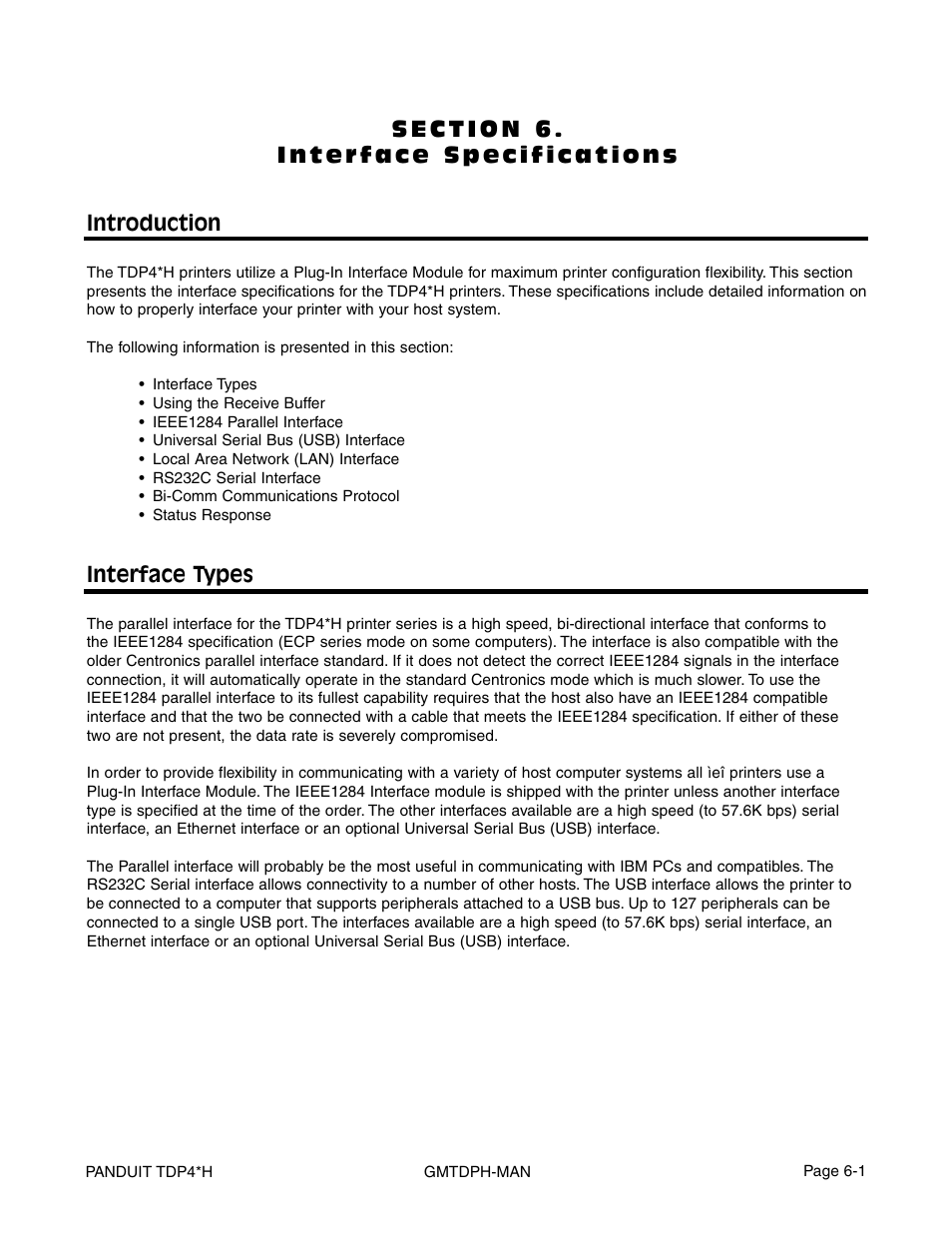 Introduction, Interface types | Panduit TDP46H User Manual | Page 67 / 84