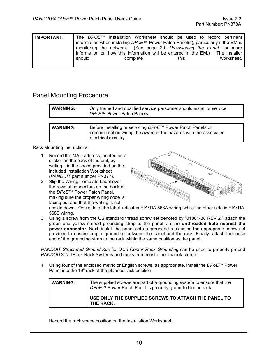 Panel mounting procedure | Panduit DPOE24S1X User Manual | Page 11 / 64