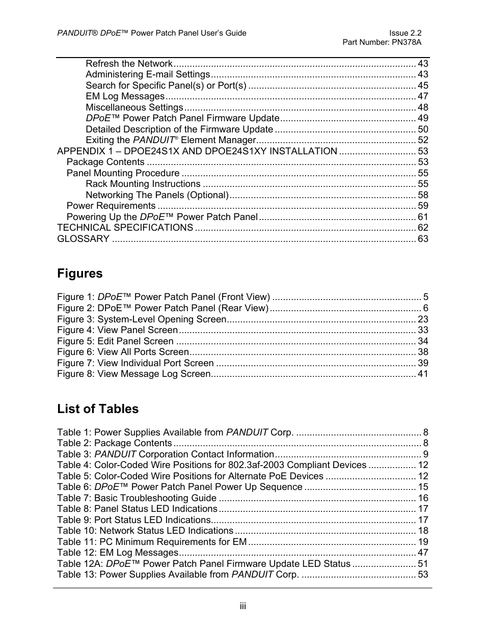 Figures, List of tables | Panduit DPOE24S1X User Manual | Page 4 / 64