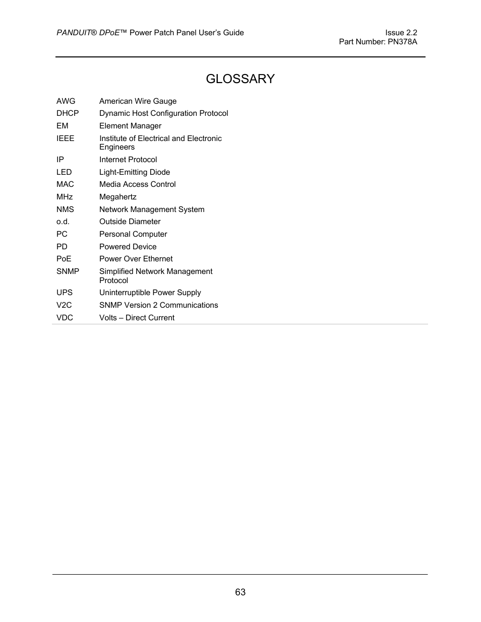 Glossary | Panduit DPOE24S1X User Manual | Page 64 / 64