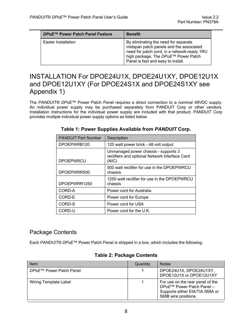 Package contents | Panduit DPOE24S1X User Manual | Page 9 / 64