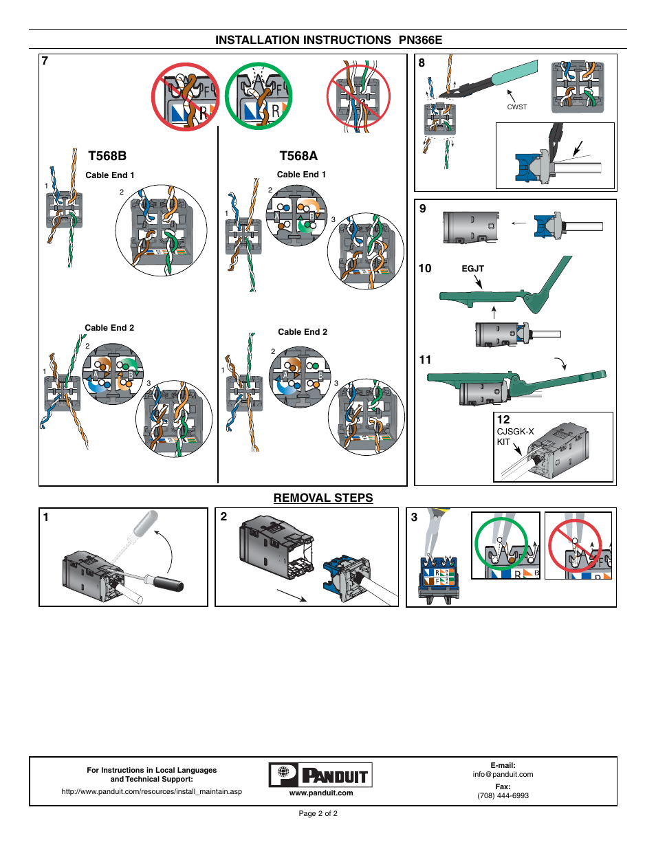 Installation instructions pn366e, 12 removal steps 3 | Panduit PN366E User Manual | Page 2 / 2