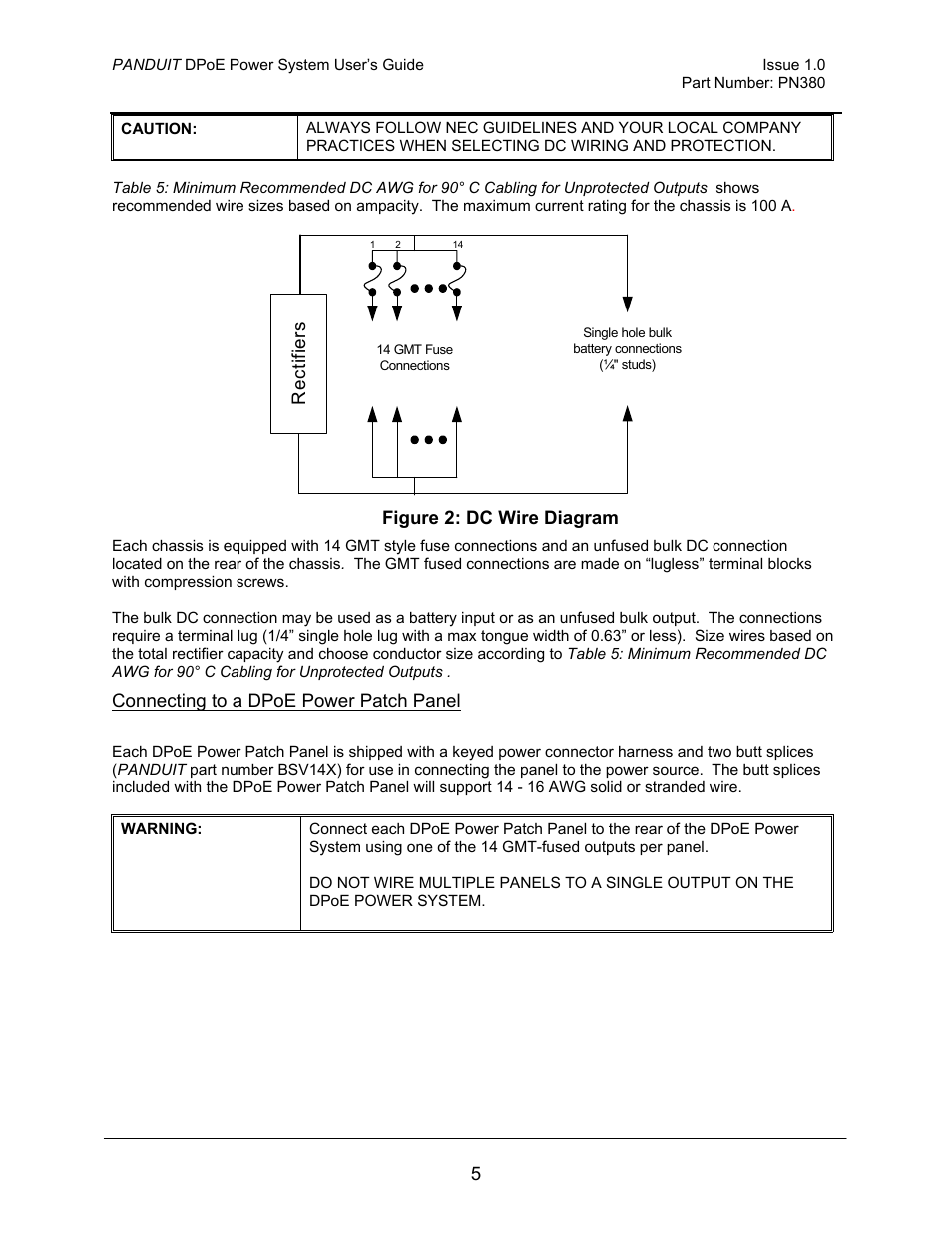 Connecting to a dpoe power patch panel, Figure 2: dc wire diagram | Panduit PN380 User Manual | Page 10 / 20