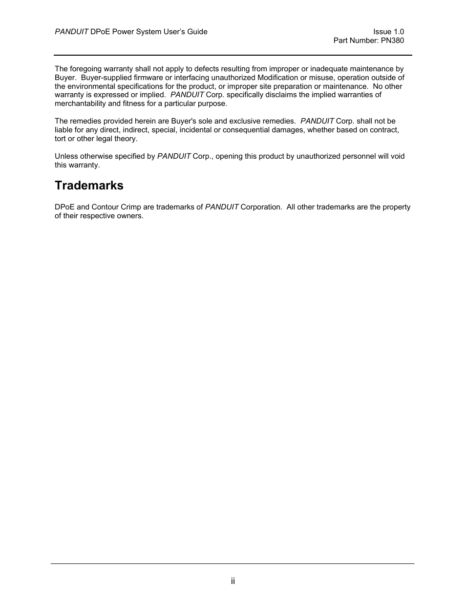 Trademarks | Panduit PN380 User Manual | Page 3 / 20