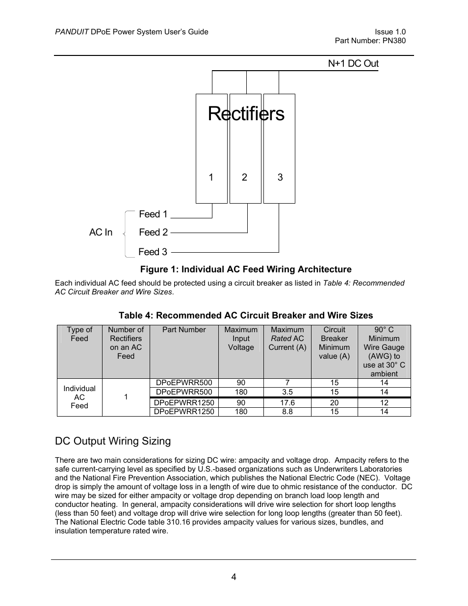 Dc output wiring sizing, Figure 1: individual ac feed wiring architecture, Figure 1: individual ac feed wiring architecture ) | Rectifiers | Panduit PN380 User Manual | Page 9 / 20