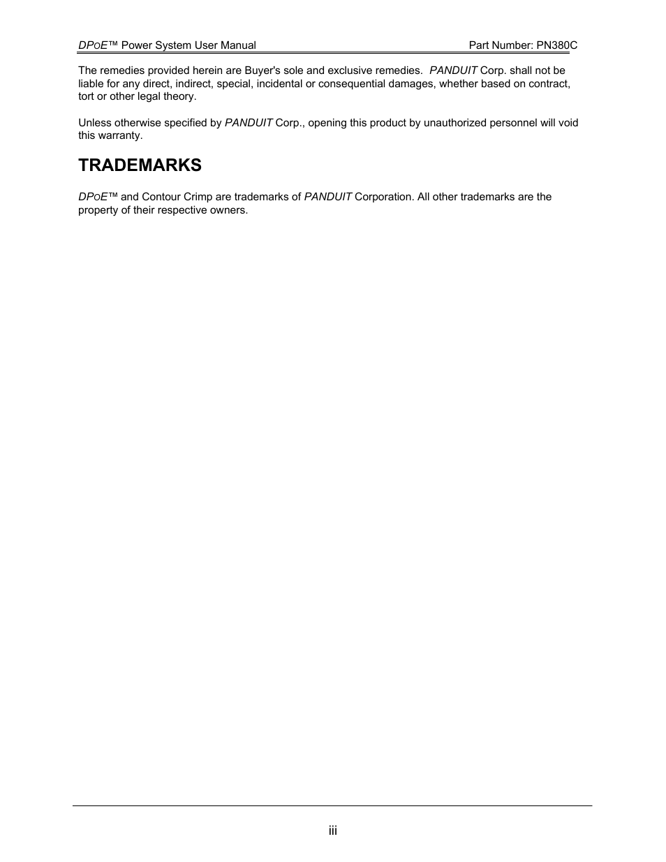 Trademarks | Panduit DPOE PN380C User Manual | Page 3 / 17