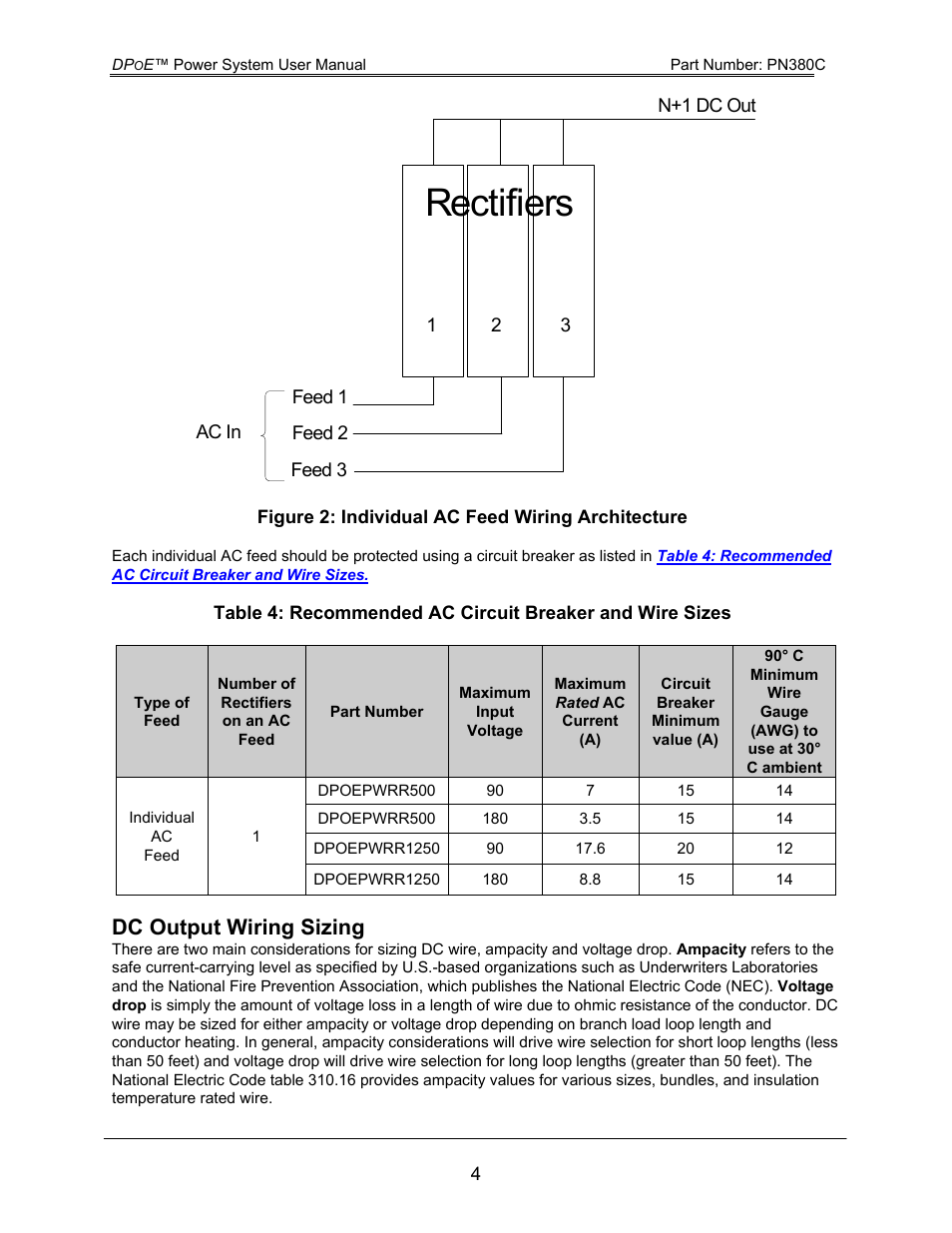 Dc output wiring sizing, Figure 2: individual ac feed wiring architecture, Rectifiers | Panduit DPOE PN380C User Manual | Page 9 / 17