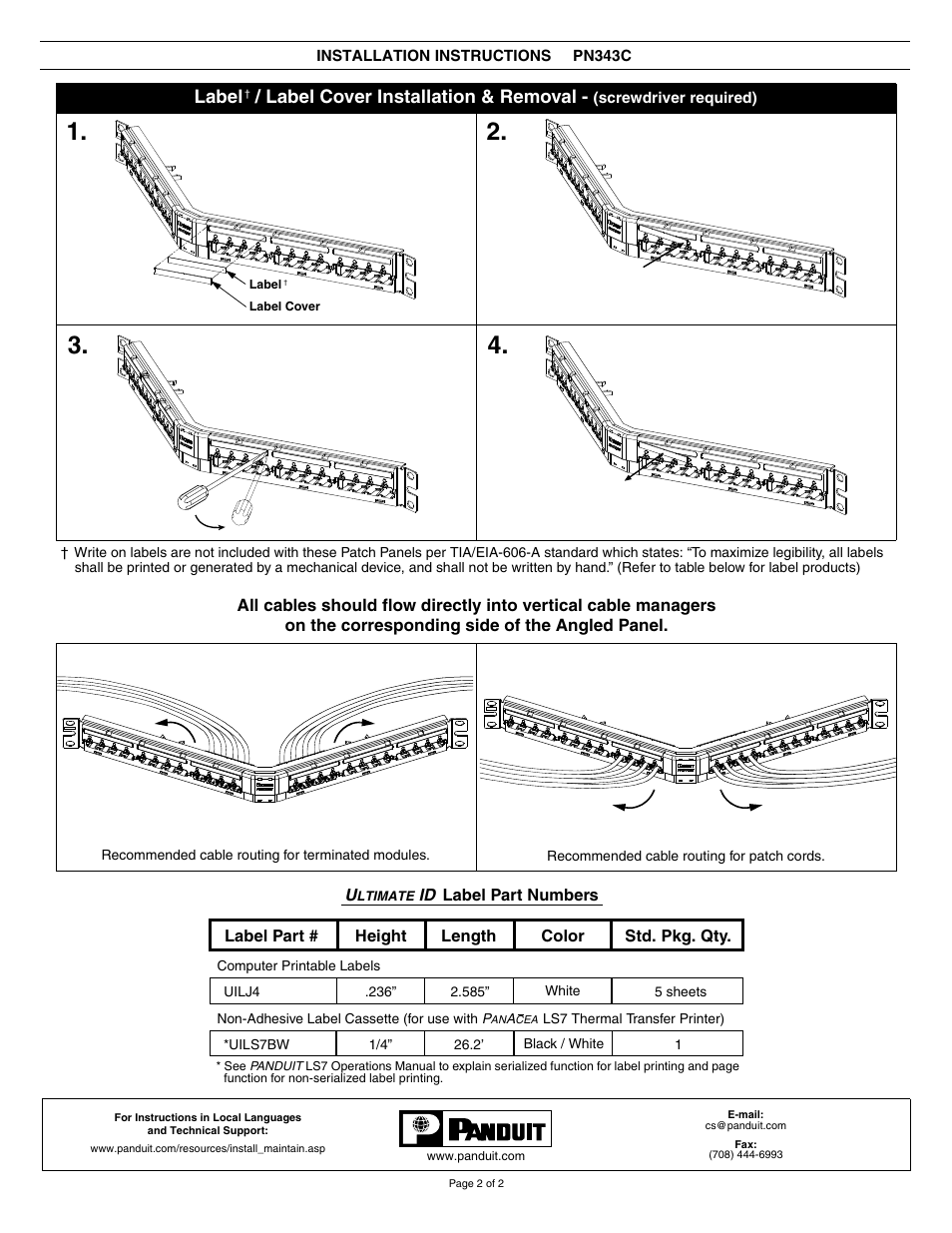 Label, Label cover installation & removal | Panduit PVMAPU246GK User Manual | Page 2 / 2