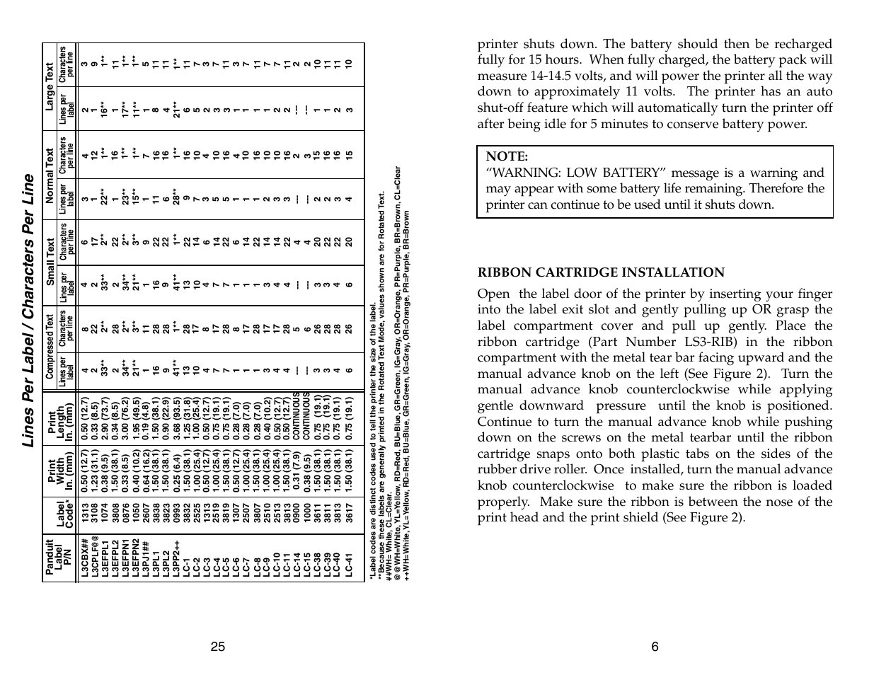 Lines p er label / character s p er line | Panduit LS3E User Manual | Page 27 / 30