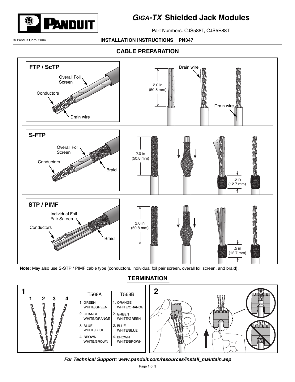 Panduit CJS588T User Manual | 3 pages
