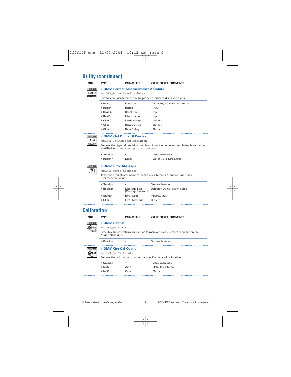 Calibration, Utility (continued) | National Instruments Instrument Driver NI-DMM User Manual | Page 9 / 12