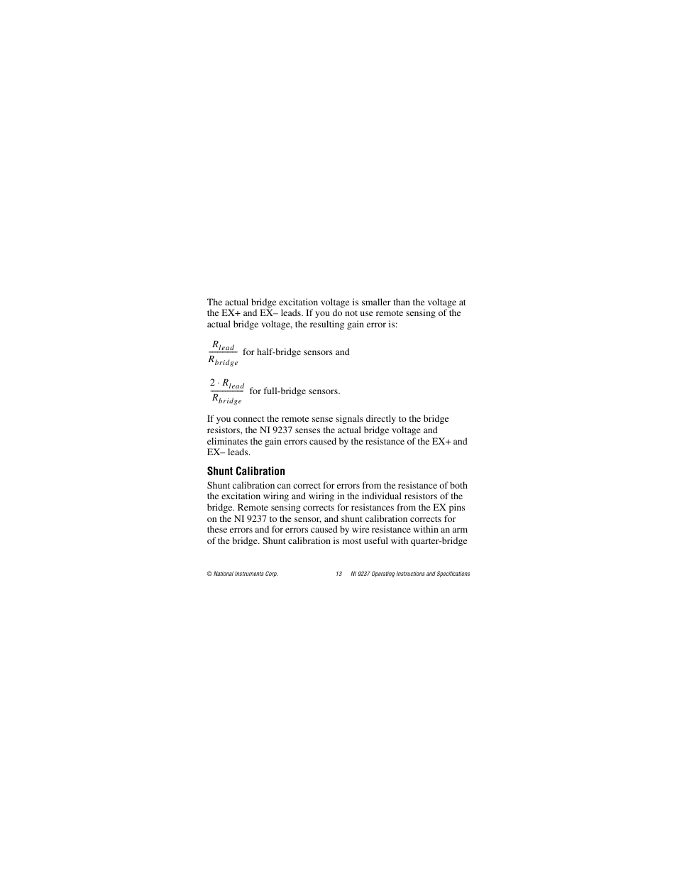 Shunt calibration | National Instruments 24-Bit Half/Full-Bridge Analog Input Module NI 9237 User Manual | Page 13 / 36