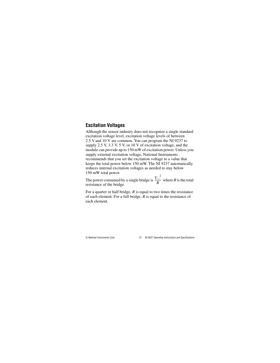 Excitation voltages | National Instruments 24-Bit Half/Full-Bridge Analog Input Module NI 9237 User Manual | Page 15 / 36