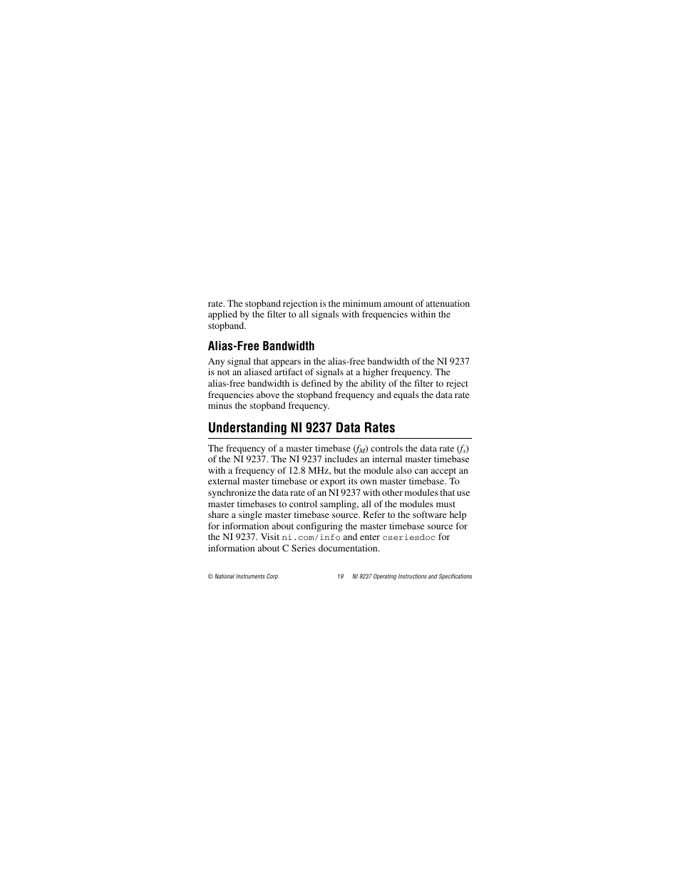 Alias-free bandwidth, Understanding ni 9237 data rates | National Instruments 24-Bit Half/Full-Bridge Analog Input Module NI 9237 User Manual | Page 19 / 36