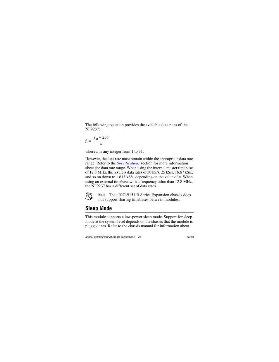 Sleep mode | National Instruments 24-Bit Half/Full-Bridge Analog Input Module NI 9237 User Manual | Page 20 / 36