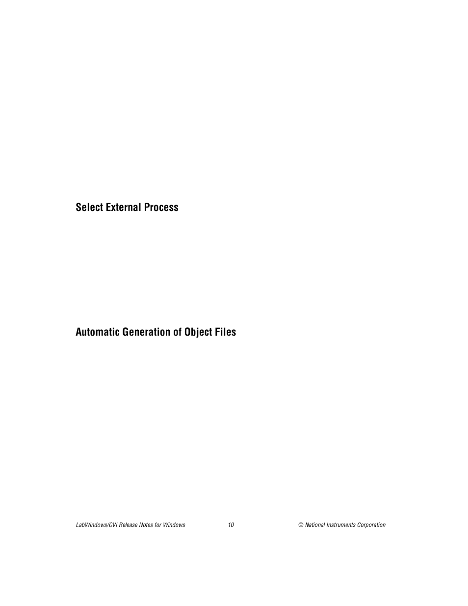 Select external process, Automatic generation of object files | National Instruments Window User Manual | Page 10 / 39