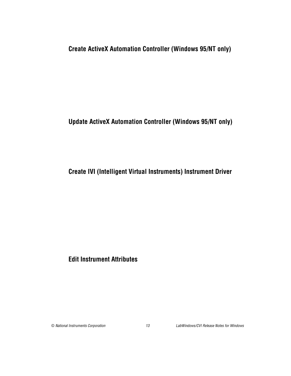 Create activex automation controller (windows 95/n, Update activex automation controller (windows 95/n, Create ivi (intelligent virtual instruments) instr | Edit instrument attributes | National Instruments Window User Manual | Page 13 / 39