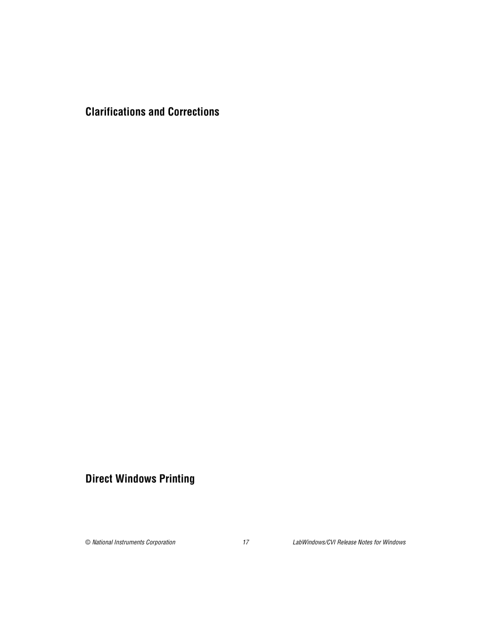 Clarifications and corrections, Direct windows printing | National Instruments Window User Manual | Page 17 / 39