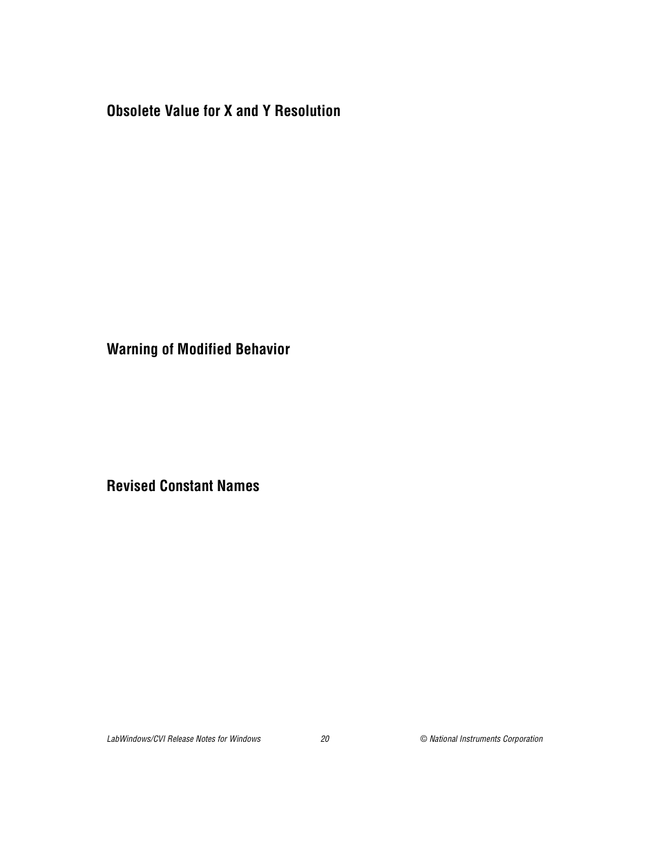 Obsolete value for x and y resolution, Warning of modified behavior, Revised constant names | National Instruments Window User Manual | Page 20 / 39